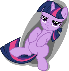 Size: 5792x5980 | Tagged: safe, artist:dewlshock, character:twilight sparkle, absurd resolution, annoyed, belly, disgruntled, double rainboom, female, frown, glare, grumpy, on back, simple background, solo, transparent background, vector