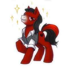 Size: 792x768 | Tagged: safe, artist:adailey, oc, oc only, oc:florid, species:earth pony, species:pony, clothing, dreadlocks, red and black oc, red eyes, smiling, solo, sparkles