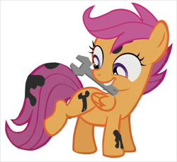 Size: 1529x1401 | Tagged: safe, artist:acuario1602, character:scootaloo, dirty, mouth hold, wrench