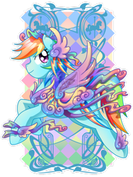 Size: 1024x1365 | Tagged: dead source, safe, artist:amelie-ami-chan, character:rainbow dash, carousel, clothing, costume, deviantart watermark, female, obtrusive watermark, solo, watermark