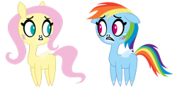 Size: 1264x632 | Tagged: safe, artist:dewlshock, character:fluttershy, character:rainbow dash, pretty pretty pegasus, style emulation, teen titans go, worried