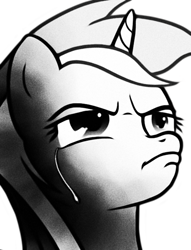 Size: 515x675 | Tagged: source needed, safe, artist:lightbulb, character:lyra heartstrings, species:pony, species:unicorn, crying, female, grayscale, manly tears, mare, monochrome, reaction image, simple background, solo