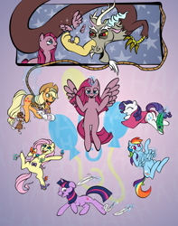 Size: 1040x1320 | Tagged: safe, artist:3dcensor, artist:rgevskiy, edit, character:applejack, character:discord, character:fluttershy, character:opalescence, character:pinkamena diane pie, character:pinkie pie, character:rainbow dash, character:rarity, character:twilight sparkle, character:twilight sparkle (unicorn), character:winona, species:alicorn, species:dog, species:earth pony, species:pegasus, species:pony, species:unicorn, bad end, butterfly, cat, feather, female, hoof tickling, mare, pinkamenacorn, pinkiecorn, rope, the bad guy wins, tickle party, tickle torture, tickling, wingless, xk-class end-of-the-world scenario