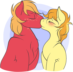 Size: 552x540 | Tagged: safe, artist:legalese, character:big mcintosh, character:braeburn, species:earth pony, species:pony, ship:braemac, applecest, blushing, cousins, gay, incest, kissing, male, shipping, stallion