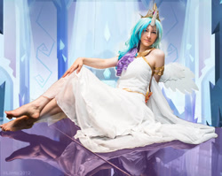 Size: 900x715 | Tagged: safe, artist:cosmic-empress, artist:gbright1, character:princess celestia, species:human, barefoot, cosplay, feet, irl, irl human, photo, pose, solo