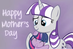 Size: 1500x1000 | Tagged: safe, artist:treez123, character:twilight sparkle, character:twilight velvet, filly, hug, mother's day