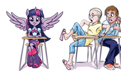 Size: 1361x900 | Tagged: safe, artist:averagedraw, character:twilight sparkle, species:human, my little pony:equestria girls, chair, classroom, desk, glasses