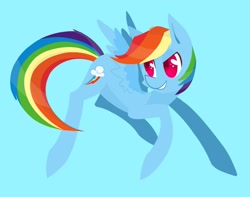 Size: 1241x977 | Tagged: safe, artist:foxda, character:rainbow dash, species:pegasus, species:pony, blue background, colored pupils, female, simple background, smiling, solo