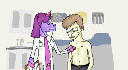 Size: 783x432 | Tagged: safe, artist:crystals1986, character:twilight sparkle, oc, self insert, species:anthro, species:human, crying, doctor, listening, ms paint, stethoscope
