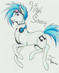 Size: 1071x1305 | Tagged: safe, artist:bekuno, character:dj pon-3, character:vinyl scratch, blep, female, headphones, solo, tongue out, traditional art