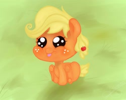 Size: 3425x2716 | Tagged: safe, artist:falloutmuse, character:applejack, female, foal, sitting, solo, tongue out