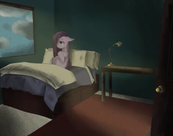 Size: 1277x1000 | Tagged: safe, artist:potheadsam, character:pinkamena diane pie, character:pinkie pie, bed, crying, dark, female, room, sad, solo