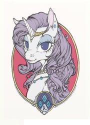 Size: 1024x1420 | Tagged: safe, artist:fillyphalanx, character:rarity, species:pony, species:unicorn, female, jewelry, looking at you, mare, necklace, portrait, simple background, solo, tiara, white background