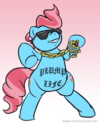 Size: 700x869 | Tagged: safe, artist:desert-sage, character:cup cake, species:pony, 30 minute art challenge, bipedal, blackletter, bling, chubby, female, gangsta, necklace, plump, solo, sunglasses