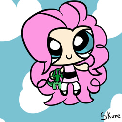 Size: 894x894 | Tagged: safe, artist:skune, character:gummy, character:pinkie pie, cute, duo, female, male, powerpuffified, smiling, the powerpuff girls