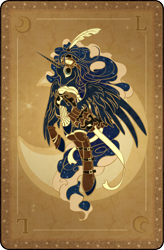Size: 1900x2897 | Tagged: safe, artist:chio-kami, character:princess luna, card, clothing, feather, female, solo, steampunk