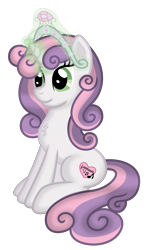 Size: 3600x6000 | Tagged: safe, artist:dewlshock, character:sweetie belle, chest fluff, female, fluffy, magic, older, simple background, sitting, smiling, solo, telekinesis, tiara, transparent background, vector