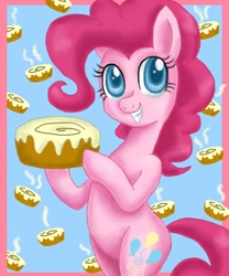 Size: 500x600 | Tagged: safe, artist:mel-rosey, character:pinkie pie, species:pony, bipedal, cinnamon bun, female, hind legs, solo