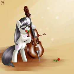 Size: 2500x2500 | Tagged: dead source, safe, artist:jesrartes, character:octavia melody, species:earth pony, species:pony, g4, bipedal, cello, female, flower, flower in mouth, high res, mare, mouth hold, musical instrument, paint tool sai, rose, solo