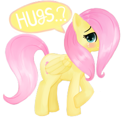 Size: 2100x2100 | Tagged: dead source, safe, artist:jesrartes, character:fluttershy, species:pegasus, species:pony, g4, blushing, crossed hooves, female, hair over one eye, high res, hug, hug request, mare, simple background, solo, transparent background