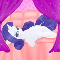 Size: 2500x2500 | Tagged: dead source, safe, artist:jesrartes, character:rarity, species:pony, species:unicorn, g4, bed, blushing, female, high res, looking at you, mare, on side, paint tool sai, solo, sultry pose