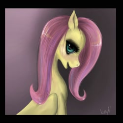 Size: 2000x2000 | Tagged: safe, artist:valeriyashyshkina, character:fluttershy, species:pegasus, species:pony, bust, eyelashes, female, folded wings, high res, looking at you, mare, open mouth, portrait, profile, smiling, solo, wings