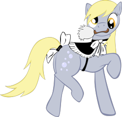 Size: 4996x4805 | Tagged: safe, artist:ahumeniy, character:derpy hooves, species:pegasus, species:pony, absurd resolution, clothing, duster, female, looking at you, maid, mare, mouth hold, simple background, solo, tail wrap, transparent background, vector