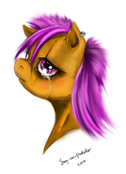 Size: 610x838 | Tagged: safe, artist:derp-my-life, character:scootaloo, crying, female, punk, scar, solo
