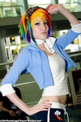 Size: 424x640 | Tagged: safe, artist:donknnj, character:rainbow dash, species:human, belly button, cosplay, irl, irl human, midriff, photo, solo