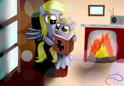 Size: 1740x1206 | Tagged: safe, artist:poisonicpen, character:derpy hooves, character:dinky hooves, species:pegasus, species:pony, equestria's best mother, female, mare, reading
