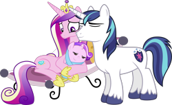 Size: 6000x3670 | Tagged: safe, artist:powerpuncher, character:princess cadance, character:shining armor, oc, parent:princess cadance, parent:shining armor, parents:shiningcadance, foal, offspring, simple background, transparent background, vector