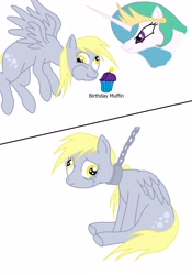 Size: 2003x2868 | Tagged: safe, artist:the-laughing-horror, character:derpy hooves, character:princess celestia, species:pegasus, species:pony, chains, collar, female, imprisonment, mare