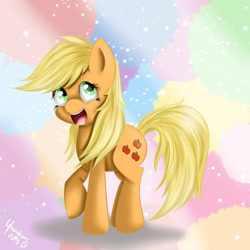 Size: 1024x1024 | Tagged: safe, artist:yuukon, character:applejack, female, loose hair, open mouth, solo