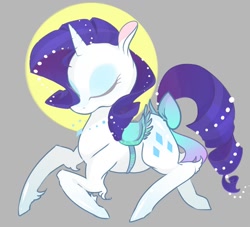 Size: 900x817 | Tagged: safe, artist:foxda, character:rarity, species:pony, species:unicorn, abstract background, bow, female, gray background, saddle, simple background, solo, tail bow, unshorn fetlocks