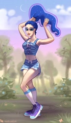 Size: 2000x3438 | Tagged: safe, artist:rrd-artist, character:princess luna, species:human, g4, humanized, ponytail, sneakers, socks, solo, sports shorts