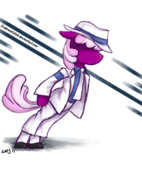 Size: 666x826 | Tagged: dead source, safe, artist:crabmeatstick, character:cheerilee, species:earth pony, species:pony, bipedal, clothing, crossover, female, hat, michael jackson, smooth criminal, solo, suit