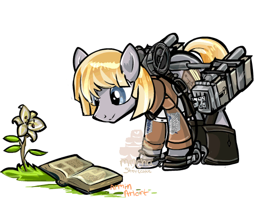 Size: 500x400 | Tagged: safe, artist:mocha-shortcake, animated, armin arlert, attack on titan, book, lily (flower), ponified, solo, study