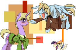 Size: 3040x1990 | Tagged: safe, artist:xxluv-bug004xx, character:rainbow dash, character:twilight sparkle, clothing, cosplay, crossover, england, hetalia, laughing, ponified, united states