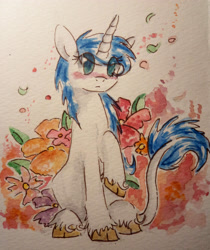 Size: 3110x3702 | Tagged: safe, artist:smartmeggie, oc, oc only, oc:meggie, species:classical unicorn, cloven hooves, leonine tail, solo, traditional art