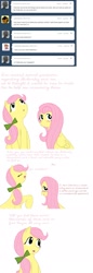 Size: 800x2337 | Tagged: safe, artist:shiaran, character:fluttershy, character:posey, species:earth pony, species:pegasus, species:pony, g1, ask, askposey, bow, comic, duo, hair bow, simple background, tumblr, white background