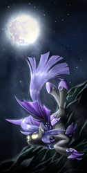 Size: 838x1665 | Tagged: safe, artist:baitoubaozou, species:bat pony, species:pony, hoof blades, mare in the moon, moon, night, night guard, solo
