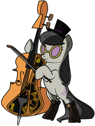 Size: 649x863 | Tagged: safe, artist:filipinoninja95, character:octavia melody, species:earth pony, species:pony, bipedal, bipedal leaning, bow (instrument), cello, cello bow, clothing, female, hat, leaning, mare, musical instrument, solo, steampunk, sunglasses, top hat