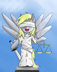 Size: 1600x2000 | Tagged: safe, artist:theimmolatedpoet, character:derpy hooves, species:pony, bipedal, female, justice, scales, solo