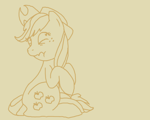 Size: 512x408 | Tagged: safe, artist:grim-tales, character:applejack, animated, female, liar face, liarjack, monochrome, scrunchy face, shifty eyes, sitting, solo