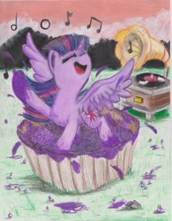 Size: 2544x3269 | Tagged: safe, artist:deihiru, character:twilight sparkle, character:twilight sparkle (alicorn), species:alicorn, species:pony, female, grape stomping, grapes, mare, music, solo