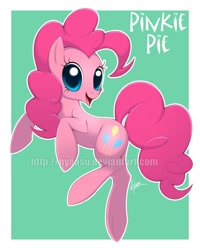 Size: 800x1000 | Tagged: safe, artist:nyaasu, character:pinkie pie, species:earth pony, species:pony, abstract background, cute, diapinkes, female, mare, open mouth, solo