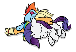 Size: 1300x900 | Tagged: source needed, safe, artist:lightbulb, character:applejack, character:rainbow dash, character:rarity, filly, pony pile, sleeping