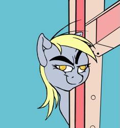 Size: 565x600 | Tagged: safe, artist:vicmanone, character:derpy hooves, species:pegasus, species:pony, /mlp/, blue background, crossover, female, mare, meme, ponified, puss gets the boot, simple background, solo, that fucking cat, tom and jerry