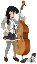 Size: 1024x1751 | Tagged: safe, artist:magico-enma, character:octavia melody, species:human, cello, clothing, female, humanized, light skin, miniskirt, musical instrument, skirt, solo, thigh highs, zettai ryouiki