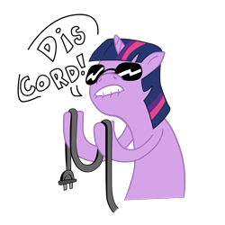 Size: 2000x2000 | Tagged: safe, artist:blue-von, artist:reecyboy42, character:twilight sparkle, species:pony, species:unicorn, dat butt, dis cord, female, high res, hoof hold, lip bite, mare, power cord, pun, simple background, solo, sunglasses, transparent background, vector